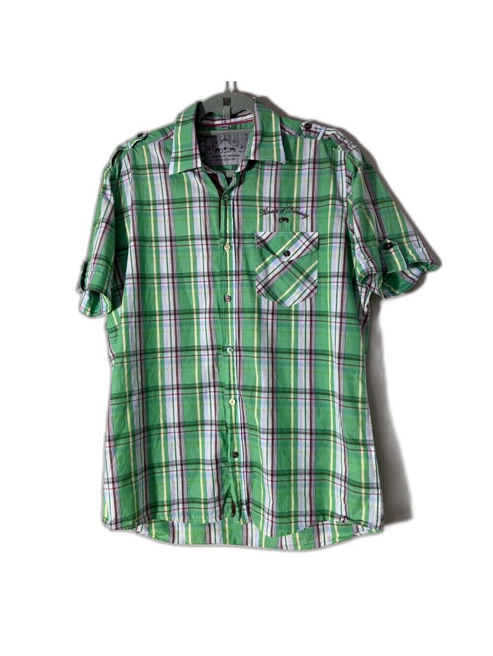 Moods of Norway Men's Green Plaid Short Sleeve Button-Up Shirt Medium